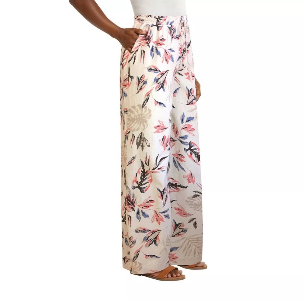Briggs Floral Wide-Leg Linen blend Pants with pockets, size M, New w/Tags